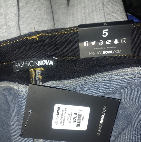 FashionNova Denim & Gray Colorblock Joggers - Picture 8 of 8